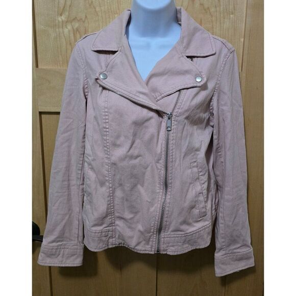 Womens Light Pink Moto Jacket With Silver Zipper Details & Pockets Casual Style - Picture 1 of 9
